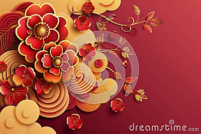 papercut style of chinese flower red background Stock Photo