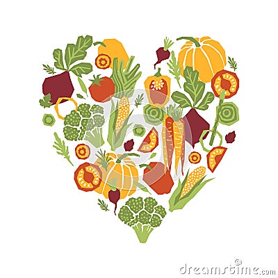 Papercut style vegetables heart shape composition. Organic vegetables. Stock Photo