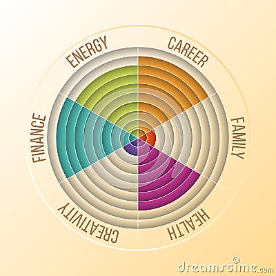 Papercut Wheel of Life Diagram, Coaching Tool in Colors. Vector Illustration