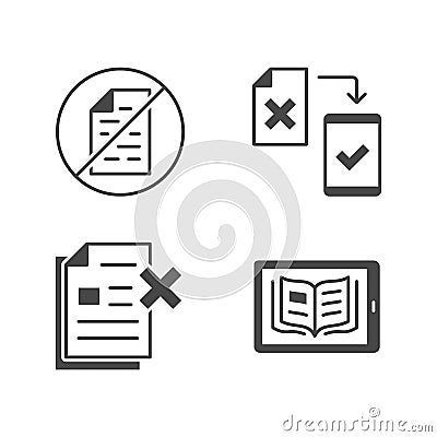 Paperless flat glyph icons. Vector illustration included icon as less paperwork, digital office, bureaucracy silhouette Vector Illustration