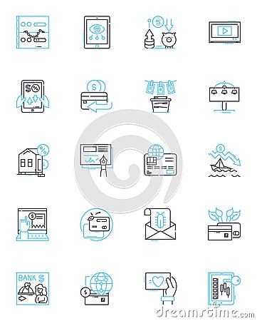 Paperless payments linear icons set. Electronic, Digital, Online, Instant, Secure, Convenient, Mobile line vector and Vector Illustration