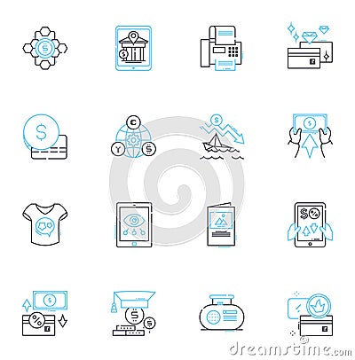 Paperless payments linear icons set. Electronic, Digital, Online, Instant, Secure, Convenient, Mobile line vector and Vector Illustration