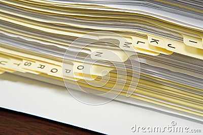 Papers in alphabetical order Stock Photo