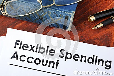 Papers with flexible spending account FSA. Stock Photo