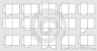 Papers pocket folder templates. Document folders cutting template, A4 paper folder vector set Vector Illustration