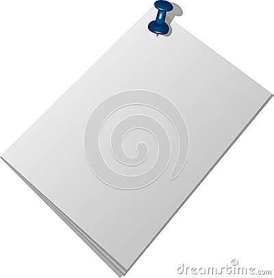 Vector image of the pile of white paper sheets with the blue pin. Cartoon Illustration