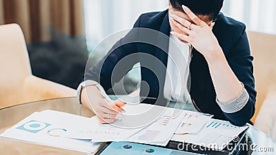 Paperwork deadlines stressed business woman office Stock Photo