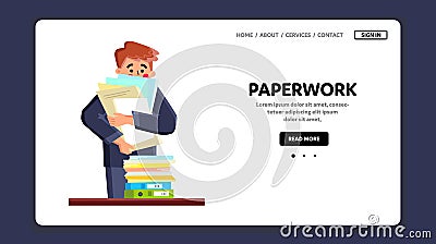 Paperwork Manager Man At Office Workspace Vector Vector Illustration