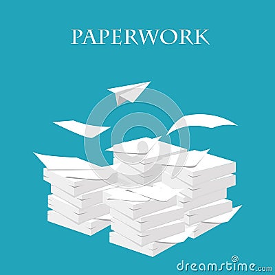 Documents. Stack, pile of paper. Paperwork and routine. Vector i Vector Illustration