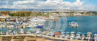 PAPHOS, CYPRUS - NOVEMBER 1, 2014. Harbor view from the roof of Editorial Stock Photo