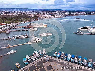 Paphos harbour aerial view Medieval port Tourist landmarks Cyprus Stock Photo