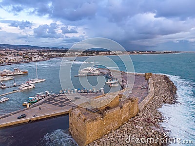 Paphos harbour aerial view Medieval port Tourist landmarks Cyprus Editorial Stock Photo