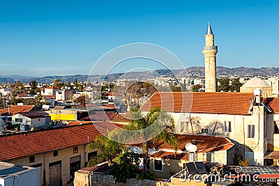 Paphos old town and Moutallos Mosque minaret. Cyprus Stock Photo