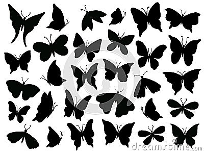 Papillon silhouette. Mariposa butterfly wing, moth wings silhouettes and spring flower butterflies isolated vector Vector Illustration