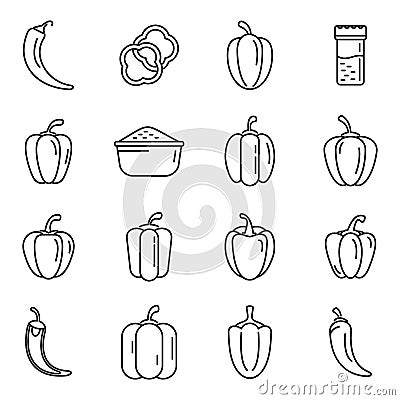 Paprica icons set outline vector. Capsicum bell Vector Illustration