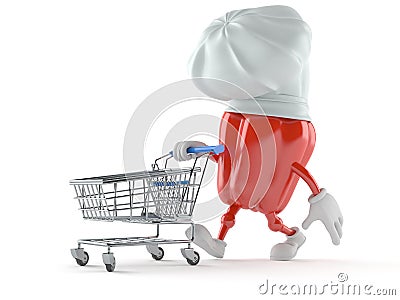 Paprika character with shopping cart Stock Photo