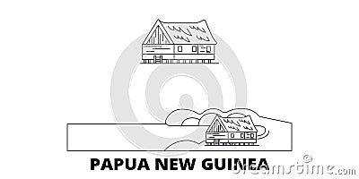 Papua New Guinea line travel skyline set. Papua New Guinea outline city vector illustration, symbol, travel sights Vector Illustration
