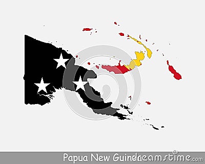 Papua New Guinea Flag Map. Map of the Independent State of Papua New Guinea with the Papua New Guinean national flag isolated on a Vector Illustration