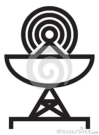 Parabolic antenna. Wireless signal receiver. Global communication device Vector Illustration