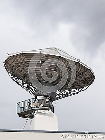 Parabolic satellite radar antenna dish for radio television Stock Photo