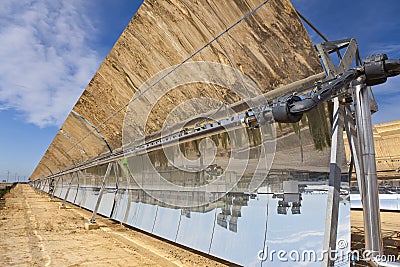 Parabolic Trough Solar Mirror Panels Stock Photo