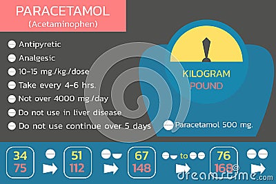 Paracetamol (Acetaminophen) information use , vector Vector Illustration