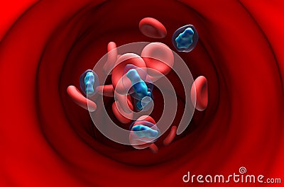 Paracetamol (Acetaminophen, TYL) molecule in the blood flow - section view 3d illustration Stock Photo