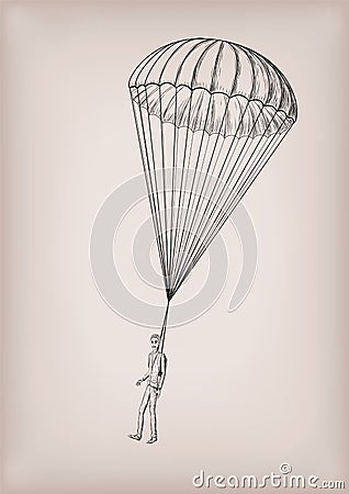 Parachute chute brolly or guardian angel with men person fly, fl Vector Illustration