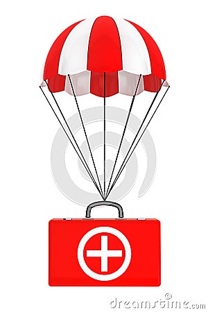 Parachute with First Aid Case on a white Stock Photo