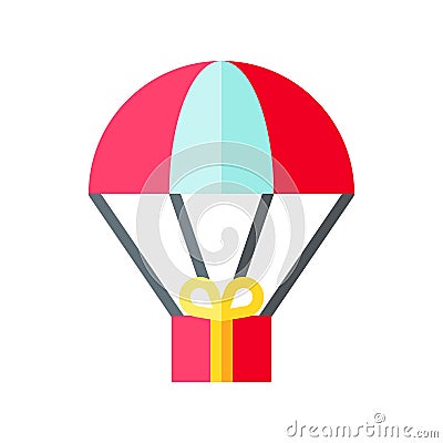 Parachute Gift box vector illustration, flat style icon Vector Illustration