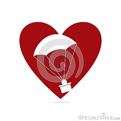 Parachute Gift delivery heart shape concept vector logo Vector Illustration