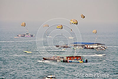 Parachute water sport, Pattaya City, Chonburi province, Thailand. Editorial Stock Photo
