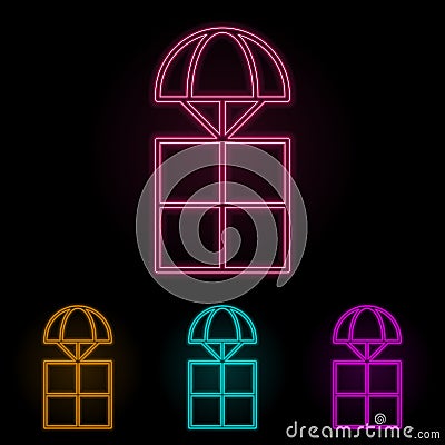 parachuting color neon set. Simple thin line, outline vector of drones icons for ui and ux, website or mobile application Stock Photo