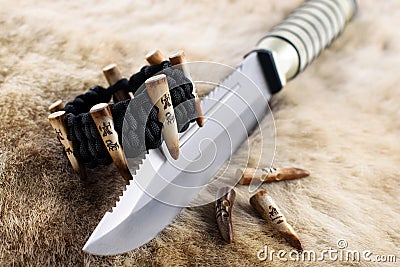 Paracord Bracelet With knife and antler Stock Photo