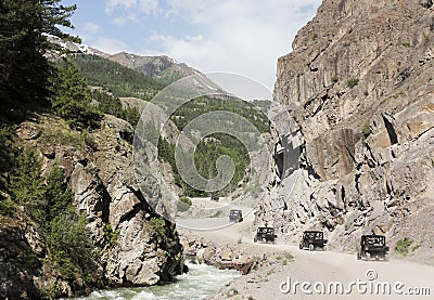 A Parade of ATVs on the Alpine Loop Backcountry Byway Stock Photo