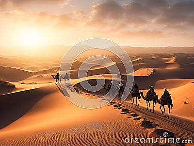 Parade of Camels: A Journey across the Arabian Desert Stock Photo