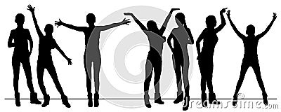 Parade. Logo. Female silhouette hands up, crowd Stock Photo