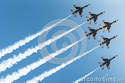 Parade of military aircrafts flying in a sky Editorial Stock Photo