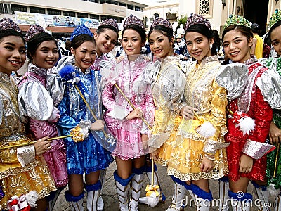 Parade participants in their colorful costumes during the Sumaka Festival in Antipolo City. Editorial Stock Photo