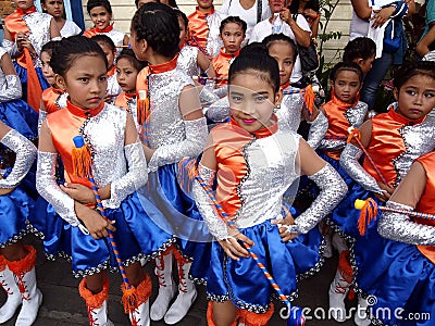 Parade participants in their colorful costumes during the Sumaka Festival in Antipolo City. Editorial Stock Photo