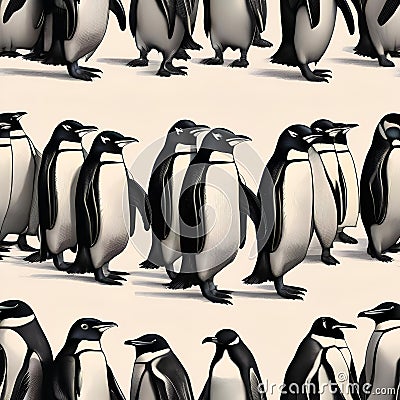 A parade of penguins playing musical instruments and marching to a jazzy New Years Eve tune1 Stock Photo