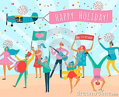 Parade People Flat Composition Vector Illustration