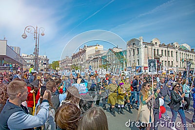 Parade on the square holiday year May 9, 2017. Russia, Vladivostok. Editorial Stock Photo