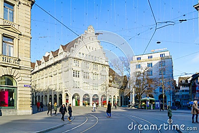 Paradeplatz (Parade) square, in Zurich Editorial Stock Photo