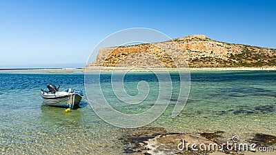 Paradise beach of Balos in Crete, Greek holiday island landscape, Crystal clear water, charming rocks on the shore Editorial Stock Photo