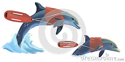 Blue dolphin splashing in the waves of the sea Stock Photo