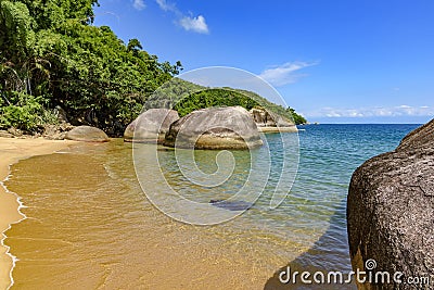 Paradisiac beach with transparent waters surrounded by tropical rainforest Stock Photo