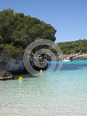 Paradise beach with turquoise waters and white sand Stock Photo