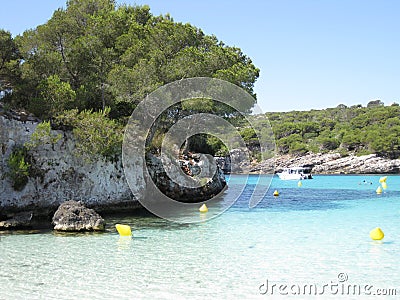 Paradise beach with turquoise waters and white sand Stock Photo