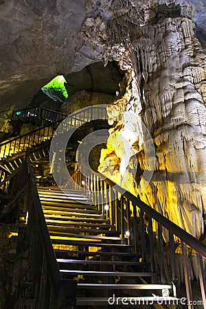 Paradise cave Vietnam impressive limestone formations entrance way Stock Photo